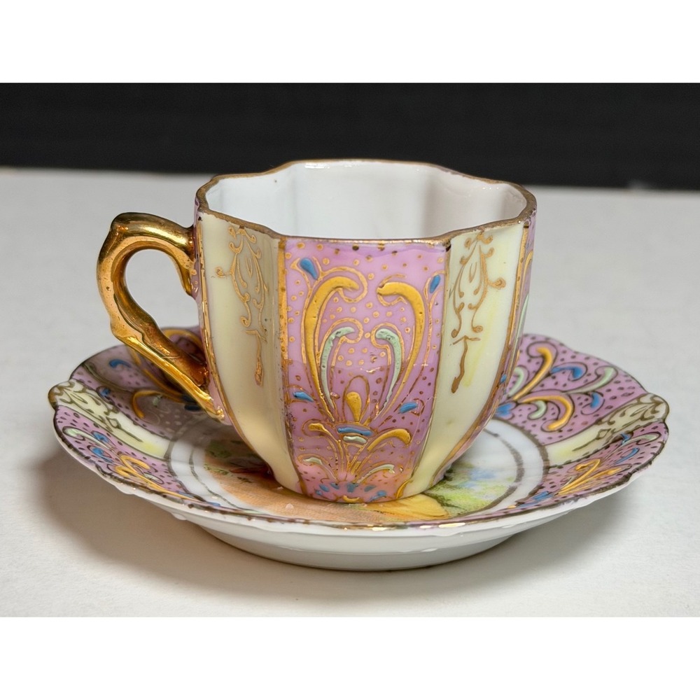 Vintage Lenwile Ardalt #692 Hand Painted Tea Cup and Saucer Japan 1945 Gold Trim